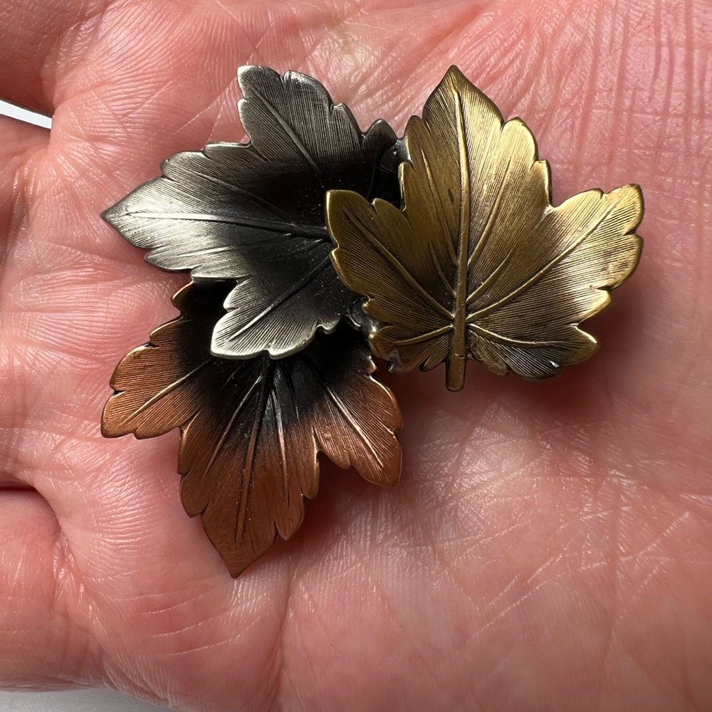 Leaf Copper, Brass & Silver Brooch Pin